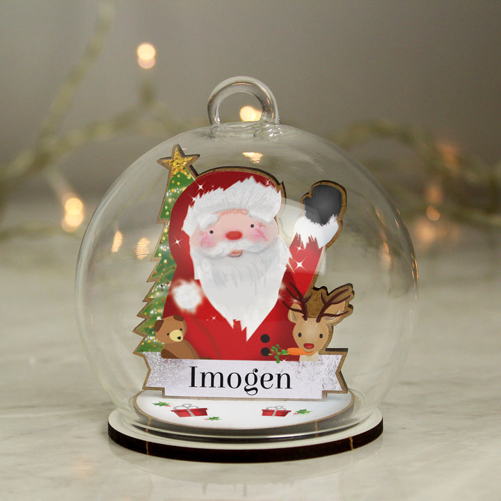 Personalised Wooden Santa Glass Bauble in gift category Personalised Glass Baubles