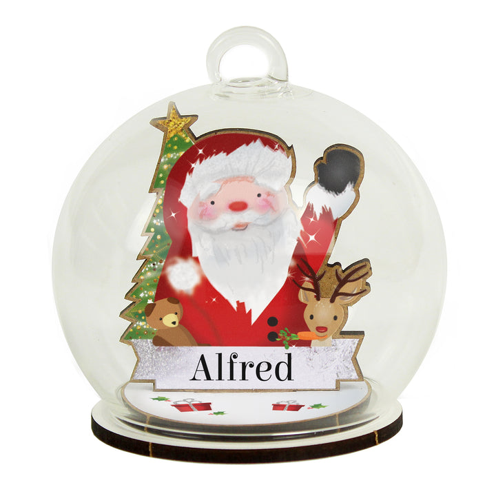 Personalised Wooden Santa Glass Bauble in gift category Personalised Glass Baubles