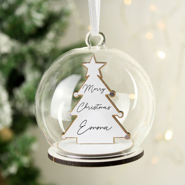 Personalised Wooden Christmas Tree Glass Bauble in gift category Personalised Glass Baubles