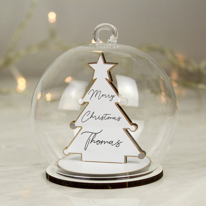 Personalised Wooden Christmas Tree Glass Bauble in gift category Personalised Glass Baubles