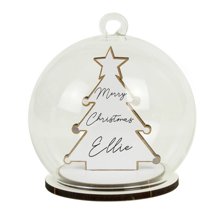 Personalised Wooden Christmas Tree Glass Bauble in gift category Personalised Glass Baubles