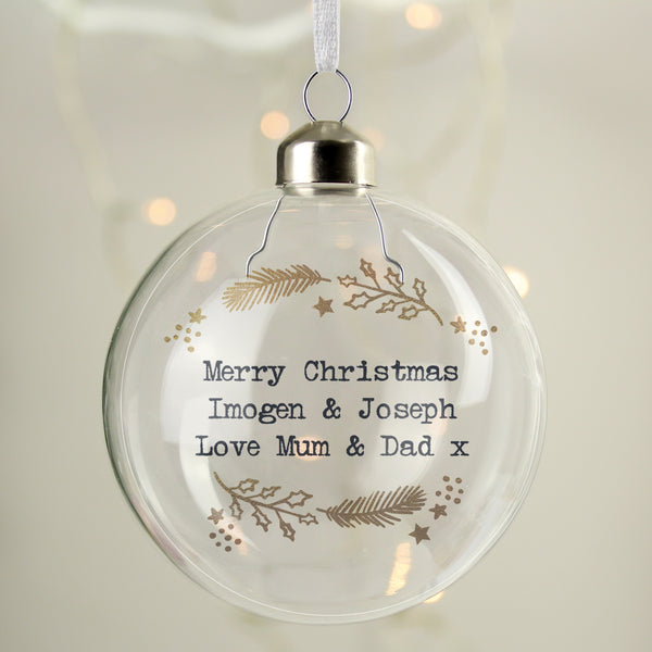 Buy Personalised Gold Wreath Glass Bauble available now at www.giftsfinder.co.uk