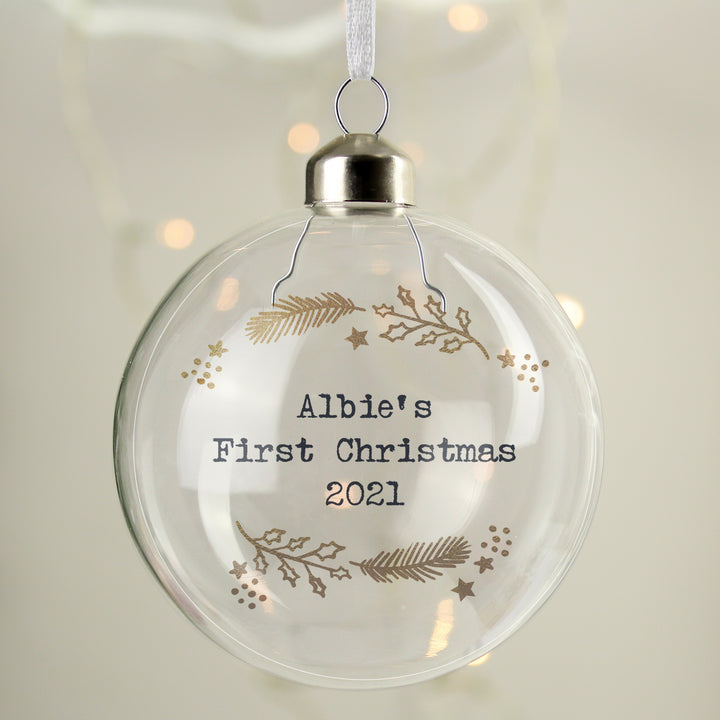 Personalised Gold Wreath Glass Bauble - part of the Gifts Finder Personalised Glass Baubles collection