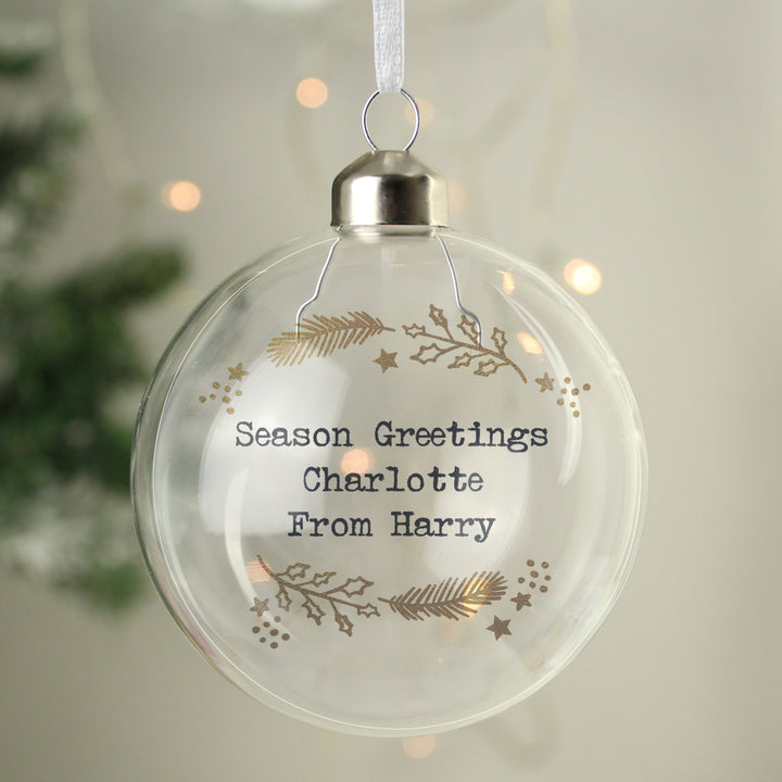 Personalised Gold Wreath Glass Bauble - part of the Gifts Finder Personalised Glass Baubles collection