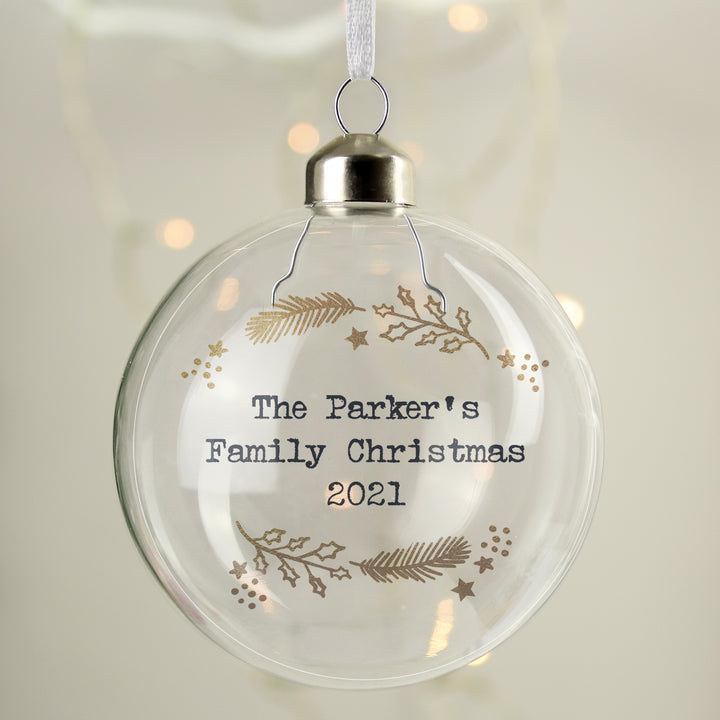 Personalised Gold Wreath Glass Bauble - part of the Gifts Finder Personalised Glass Baubles collection