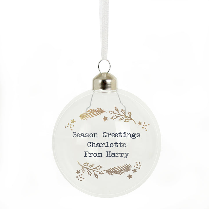 Personalised Gold Wreath Glass Bauble - part of the Gifts Finder Personalised Glass Baubles collection