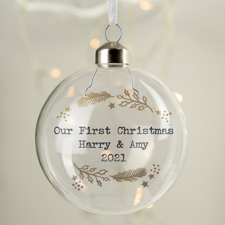 Personalised Gold Wreath Glass Bauble - part of the Gifts Finder Personalised Glass Baubles collection