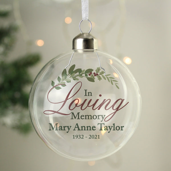 Buy Personalised In Loving Memory Glass Bauble available now at www.giftsfinder.co.uk