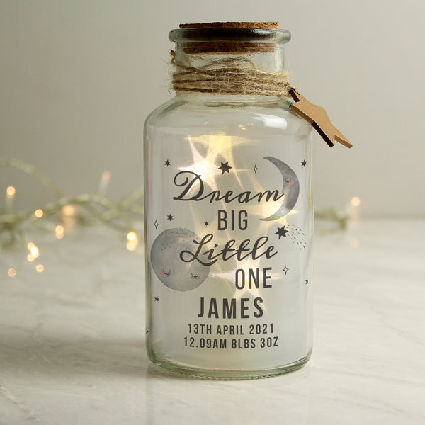 Buy Personalised Dream Big LED Glass Jar available now at www.giftsfinder.co.uk