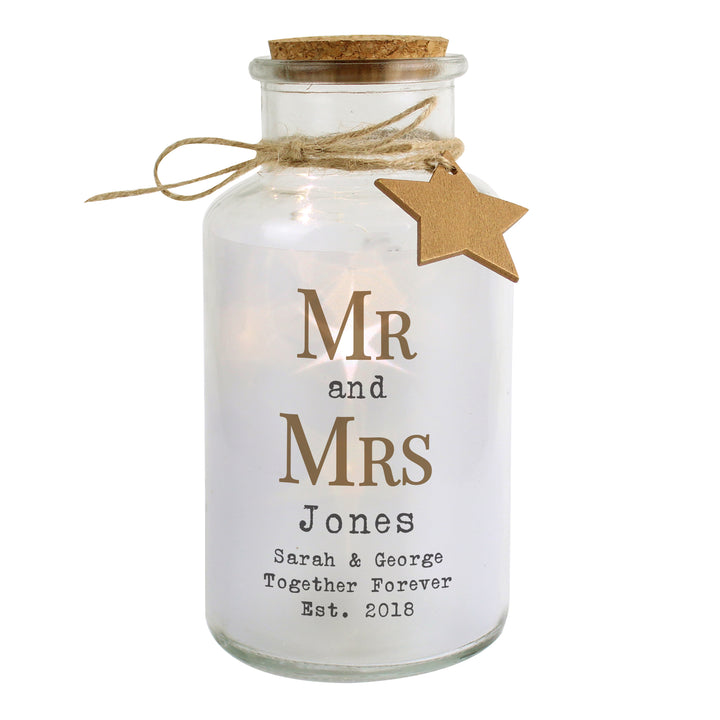 Buy Personalised Mr & Mrs LED Glass Jar available now at www.giftsfinder.co.uk