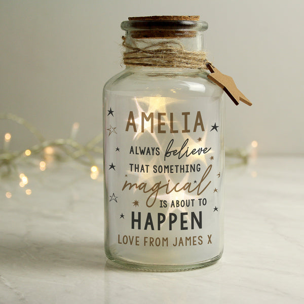 Buy Personalised Magical Things Happen LED Glass Jar available now at www.giftsfinder.co.uk