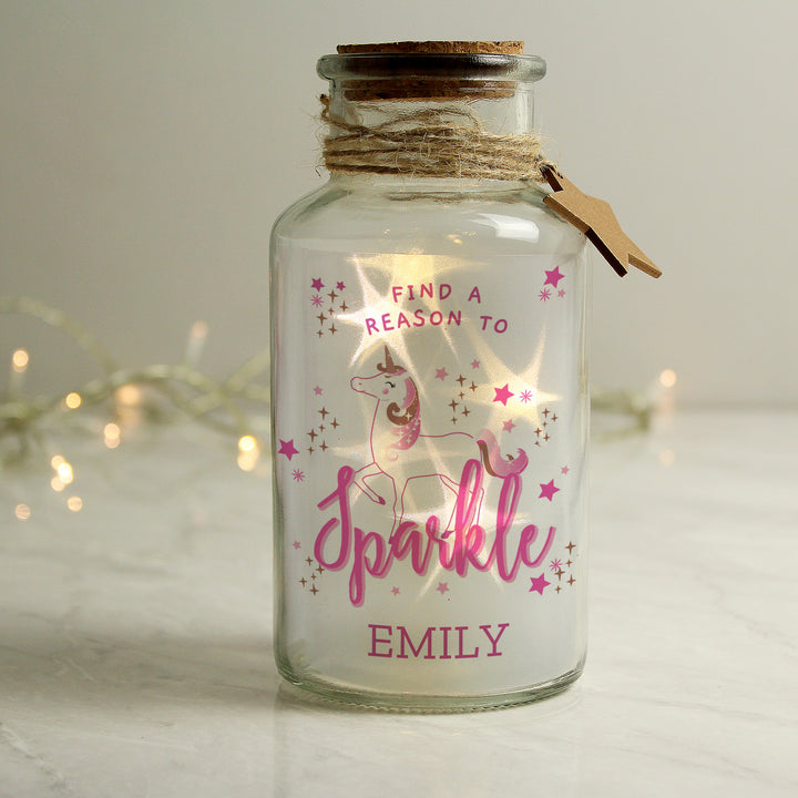 Personalised Unicorn LED Glass Jar in gift category Personalised Glass Jars