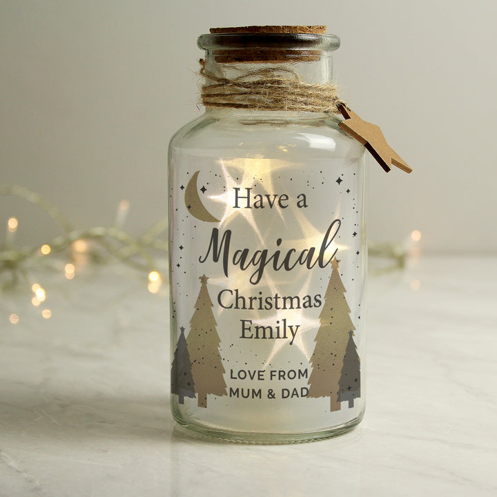 Buy Personalised Christmas Tree LED Glass Jar available now at www.giftsfinder.co.uk