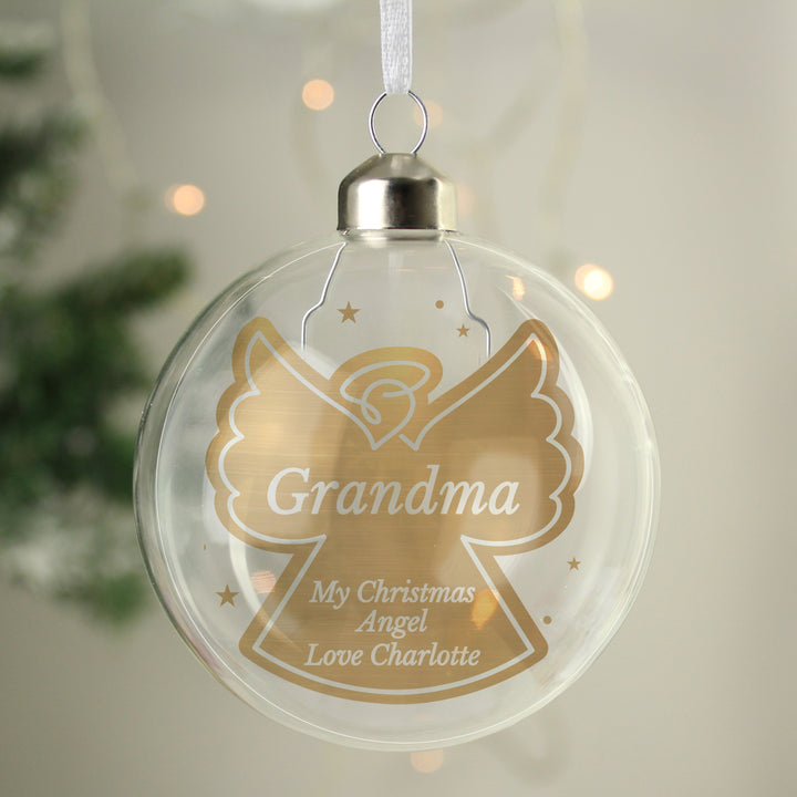 Buy Personalised Gold Angel Name Only Glass Bauble available now at www.giftsfinder.co.uk