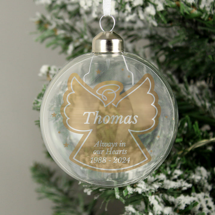 Personalised Name Gold Angel Christmas Tree Glass Bauble - part of the Gifts Finder Personalised Christmas Baubles collection