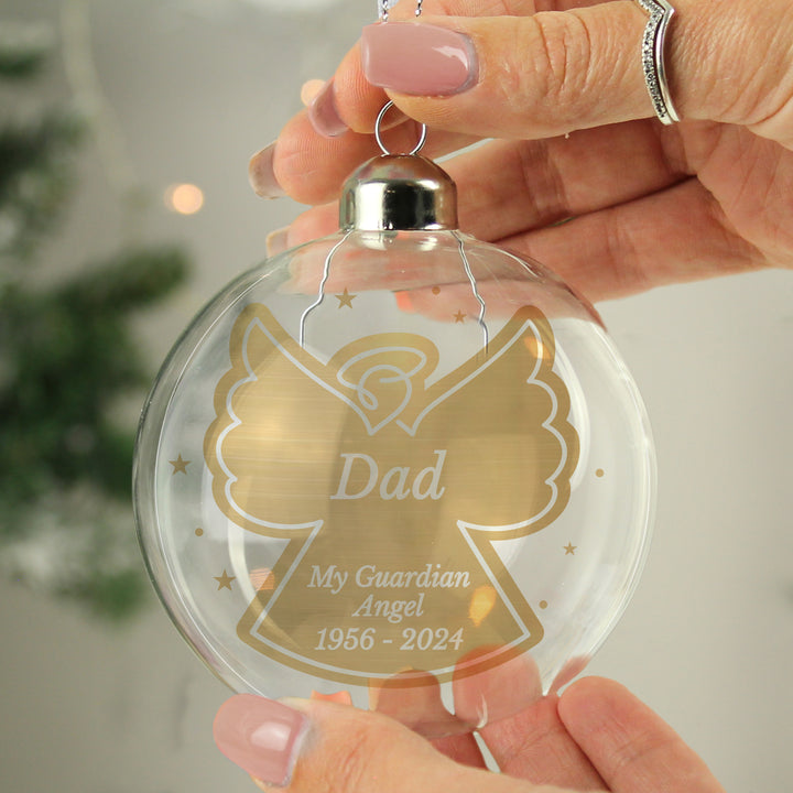 Personalised Name Gold Angel Christmas Tree Glass Bauble - part of the Gifts Finder Personalised Christmas Baubles collection