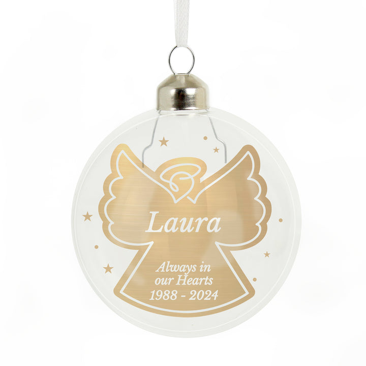 Personalised Name Gold Angel Christmas Tree Glass Bauble - part of the Gifts Finder Personalised Christmas Baubles collection