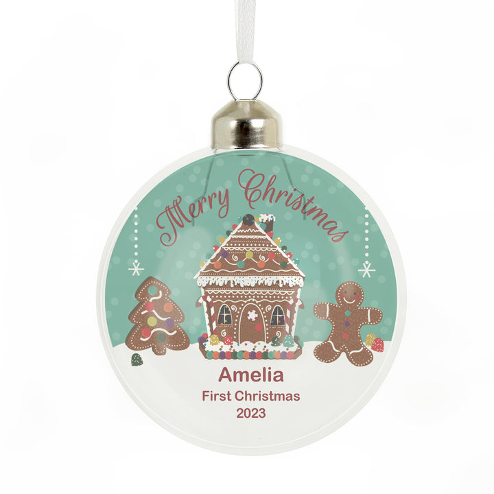 Buy Personalised Gingerbread House Christmas Glass Bauble available now at www.giftsfinder.co.uk