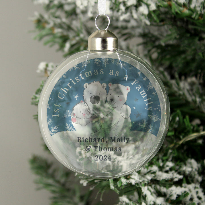 Buy Personalised First Christmas as a Family Glass Bauble available now at www.giftsfinder.co.uk