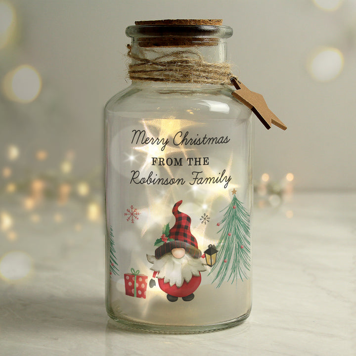 Buy Personalised Gonk Christmas Scene LED Glass Jar available now at www.giftsfinder.co.uk