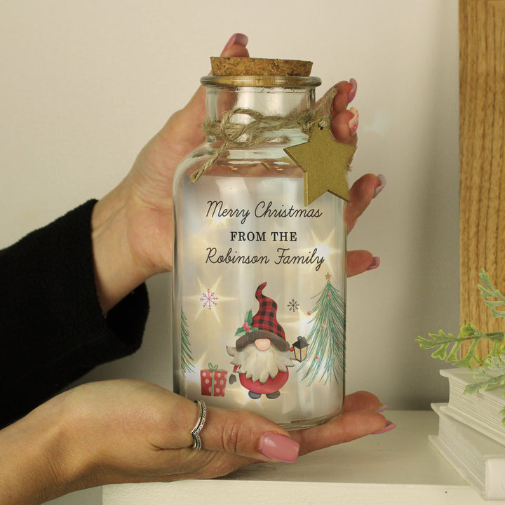 Buy Personalised Gonk Christmas Scene LED Glass Jar available now at www.giftsfinder.co.uk