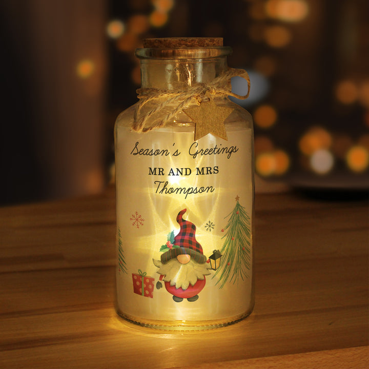 Buy Personalised Gonk Christmas Scene LED Glass Jar available now at www.giftsfinder.co.uk