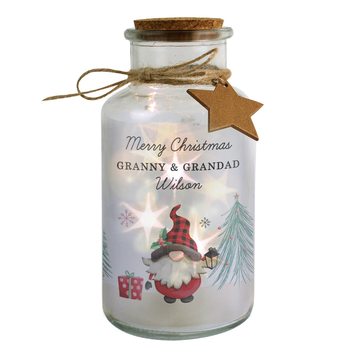 Buy Personalised Gonk Christmas Scene LED Glass Jar available now at www.giftsfinder.co.uk