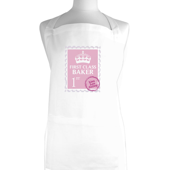 Personalised Pink 1st Class Apron - part of the Gifts Finder Personalised Aprons collection