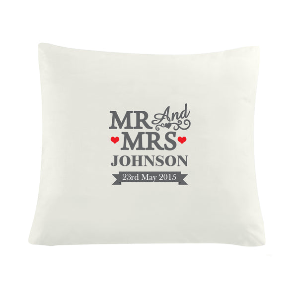 Buy Personalised Mr & Mrs Cushion Cover available now at www.giftsfinder.co.uk