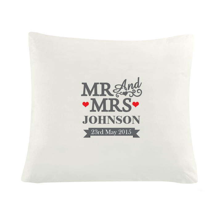 Buy Personalised Mr & Mrs Cushion Cover available now at www.giftsfinder.co.uk