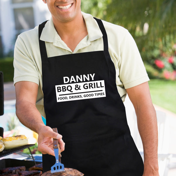 Buy Personalised BBQ & Grill Black Apron available now at www.giftsfinder.co.uk