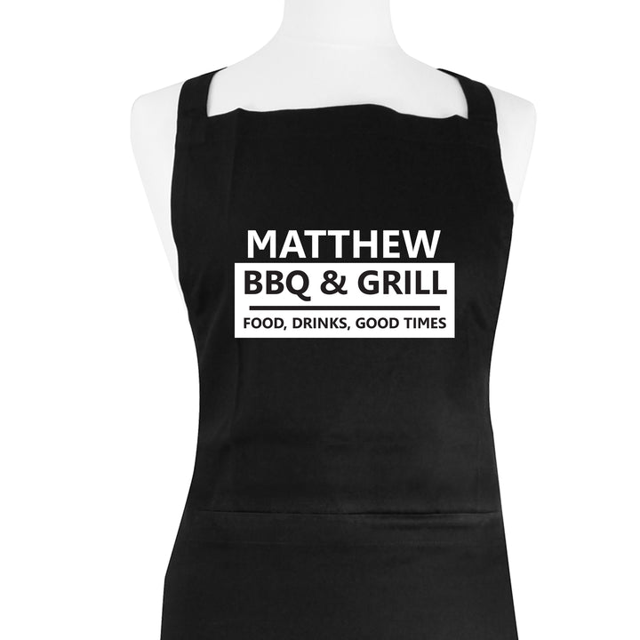 Buy Personalised BBQ & Grill Black Apron available now at www.giftsfinder.co.uk