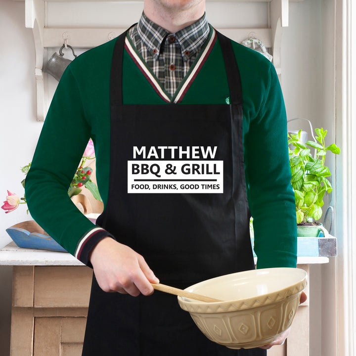 Buy Personalised BBQ & Grill Black Apron available now at www.giftsfinder.co.uk