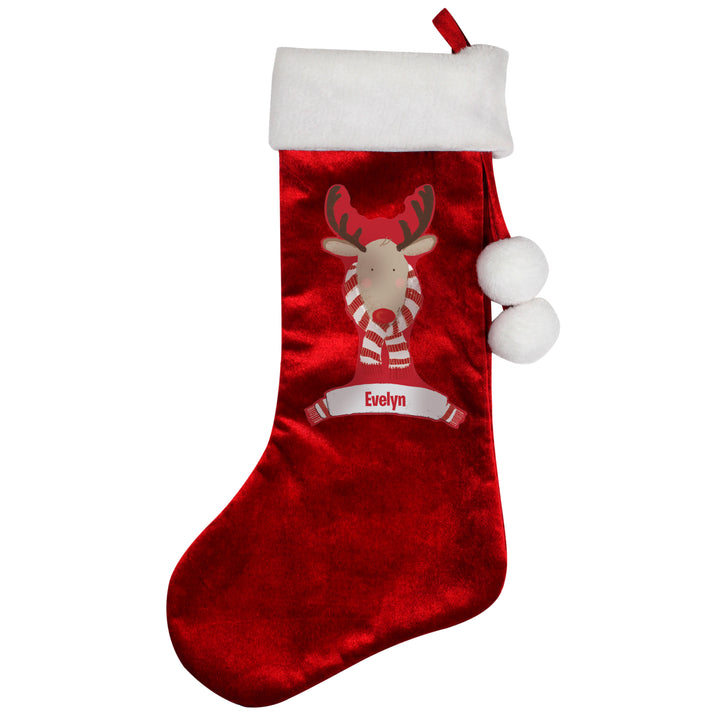 Personalised Retro Reindeer Luxury Red Stocking in gift category Personalised Children's Christmas Stockings