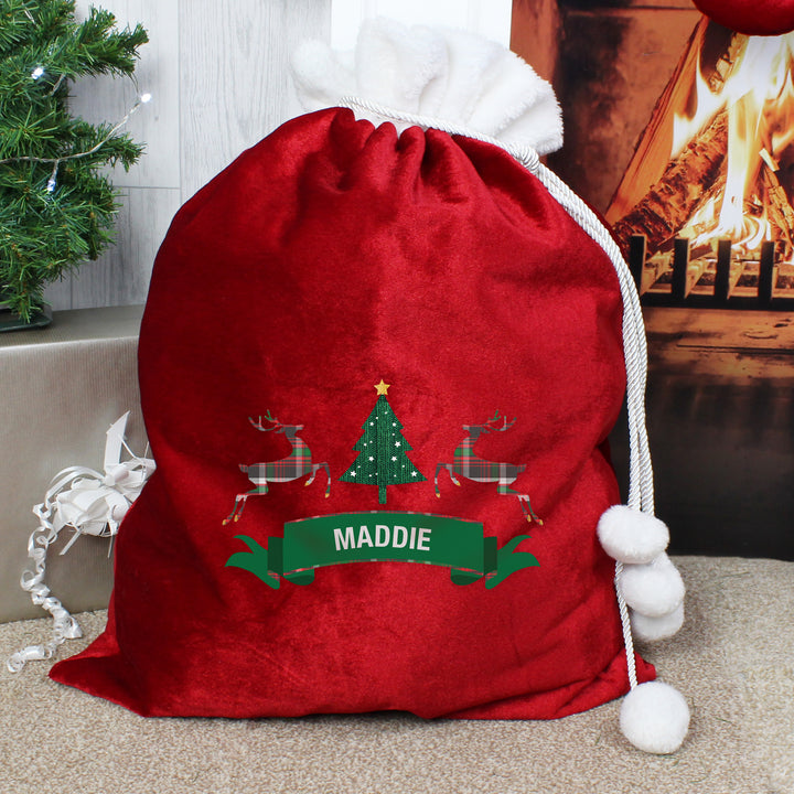 Buy Personalised Nordic Christmas Luxury Pom Pom Red Sack at www.giftsfinder.co.uk