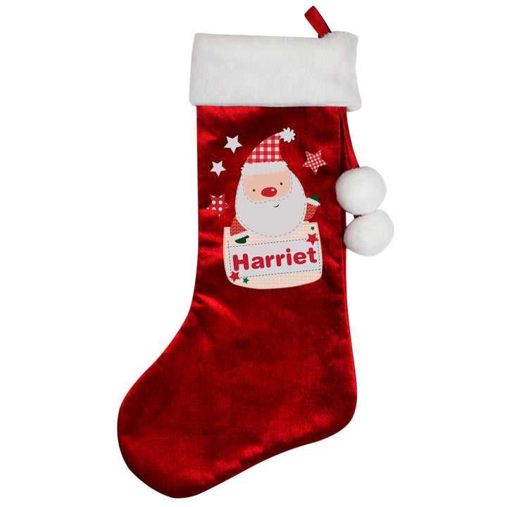 Buy Personalised Pocket Santa Luxury Red Stocking at www.giftsfinder.co.uk