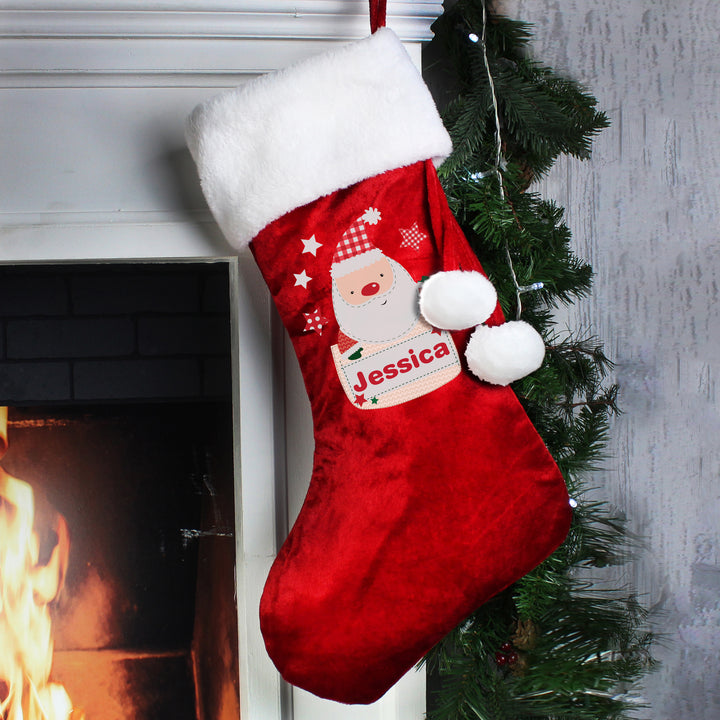 Buy Personalised Pocket Santa Luxury Red Stocking at www.giftsfinder.co.uk