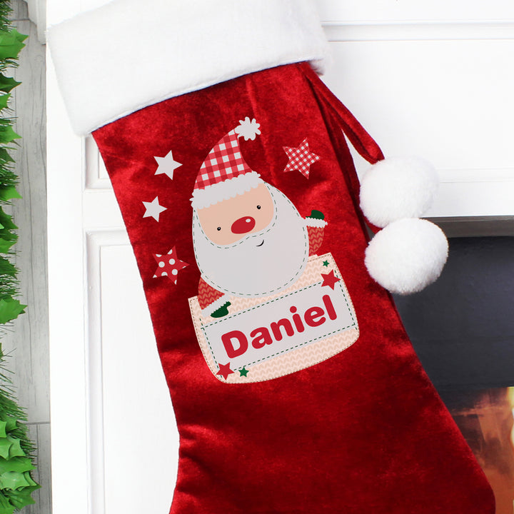 Buy Personalised Pocket Santa Luxury Red Stocking at www.giftsfinder.co.uk