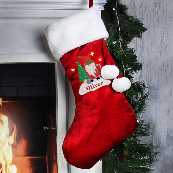 Personalised Tartan Santa Luxury Red Stocking - part of the Gifts Finder Personalised Children's Christmas Stockings collection