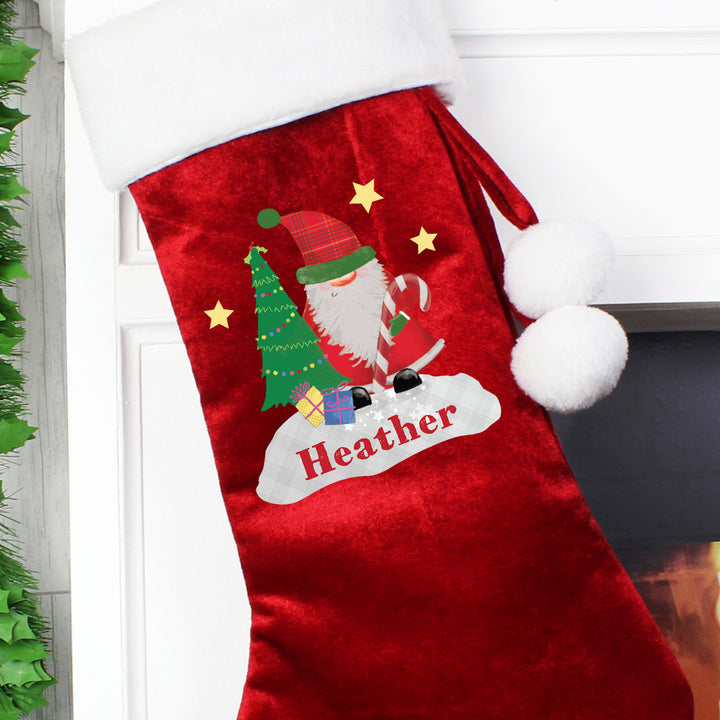 Personalised Tartan Santa Luxury Red Stocking - part of the Gifts Finder Personalised Children's Christmas Stockings collection