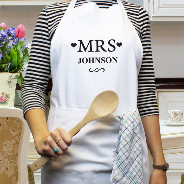 Buy Personalised Mrs White Apron at www.giftsfinder.co.uk