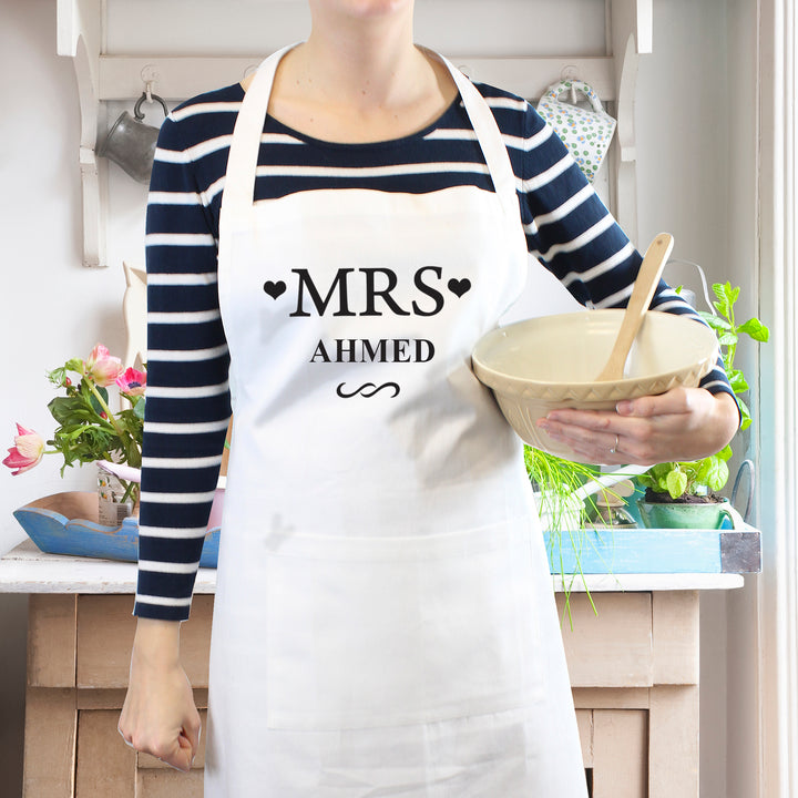 Buy Personalised Mrs White Apron at www.giftsfinder.co.uk