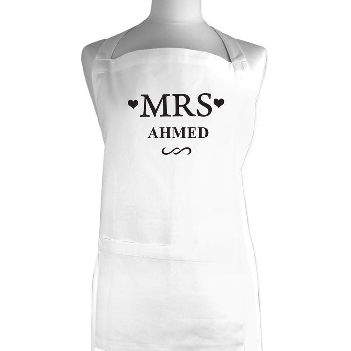 Buy Personalised Mrs White Apron at www.giftsfinder.co.uk