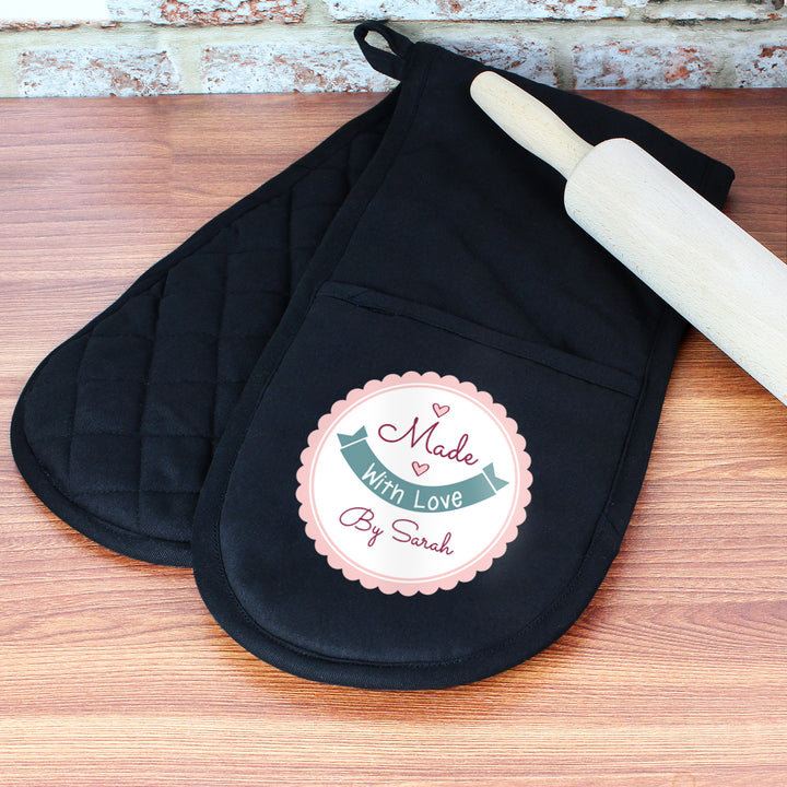 Buy Personalised Made with Love Oven Gloves available now at www.giftsfinder.co.uk