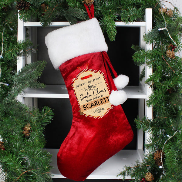 Personalised Special Delivery Luxury Red Stocking - part of the Personalised Children's Christmas Stockings collection