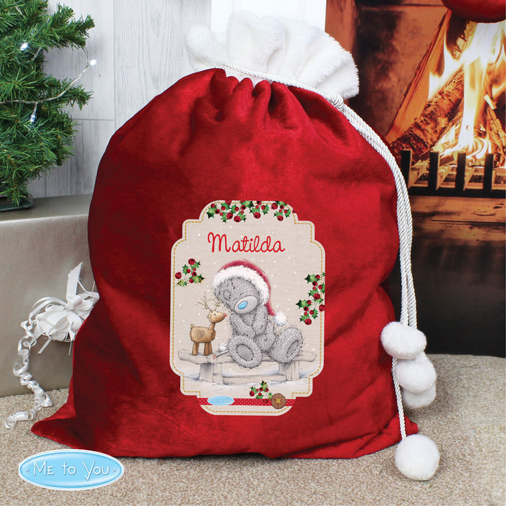 Buy Personalised Me to You Reindeer Luxury Pom Pom Red Children's Christmas Sack at www.giftsfinder.co.uk