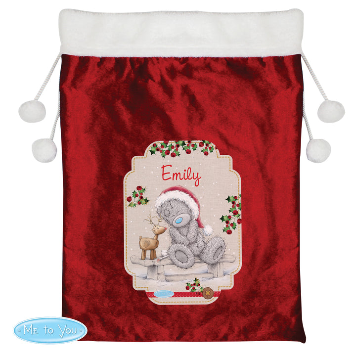 Buy Personalised Me to You Reindeer Luxury Pom Pom Red Children's Christmas Sack at www.giftsfinder.co.uk