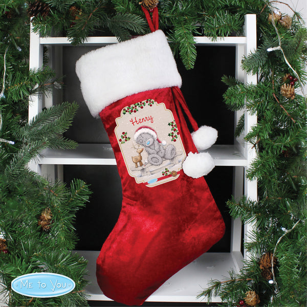 Personalised Me To You Reindeer Luxury Red Stocking - part of the Personalised Children's Christmas Stockings collection