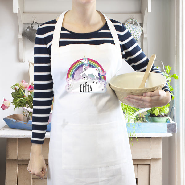 Buy Personalised Unicorn White Apron at www.giftsfinder.co.uk