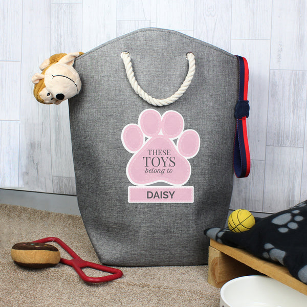 Buy Personalised Pink Paw Print Storage Bag at www.giftsfinder.co.uk